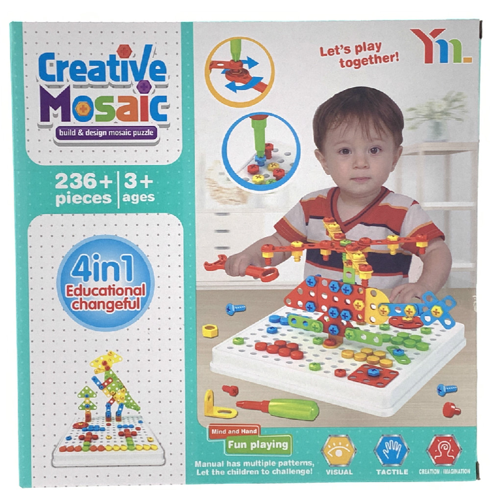 Children Screwing Electric Drill Tool Playset Creative Mosaic Educational Construction Electric Drill Puzzle Toy Set Children Kids Screwing Electric Drill Toy Toolbox Kit Assembled Building Pretend Pl