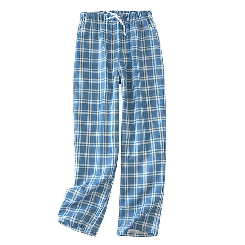 Cyprus Men's Cotton Gauze Trousers Plaid Knitted Sleep Shorts Pants For Women Pajamas Pants Bottoms Sleepwear Pajama Short Pijama Hombre