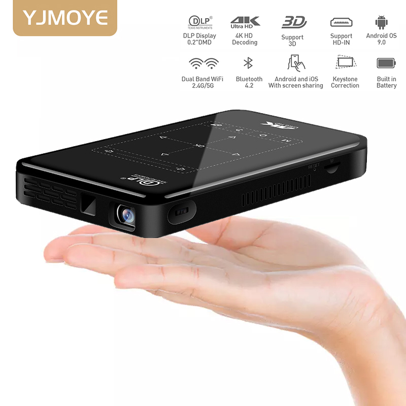 YJMOYE Mini Pico Digital Projector Portable 4K1080P Bluetooth Smart WiFi Wireless Charged Projectors for Home or Outdoor Theater