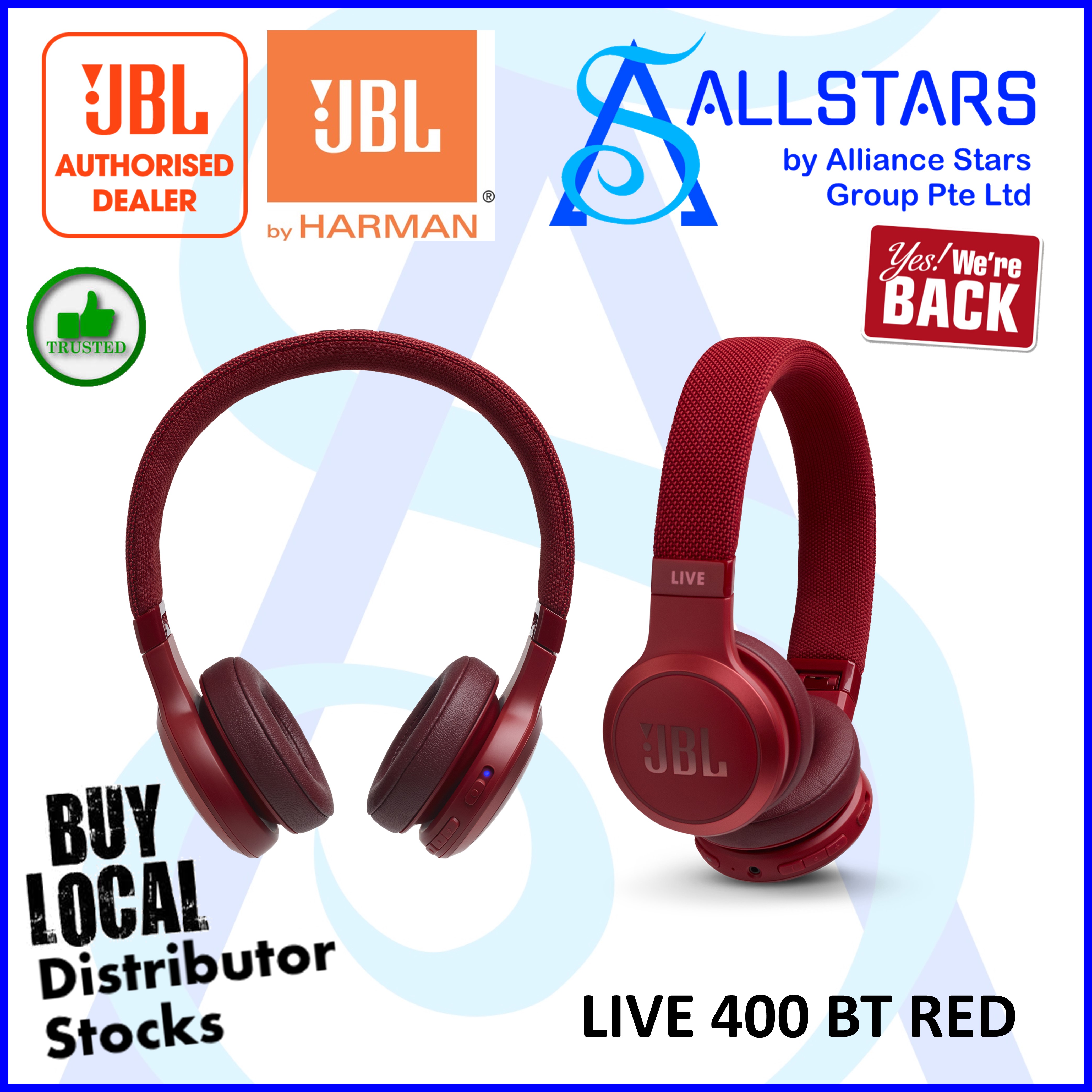 (ALLSTARS : We Are Back Promo) JBL RED Live400BT Bluetooth Wireless Headphone (JBLLIVE400BTRED) (Warranty 1year with IMS)