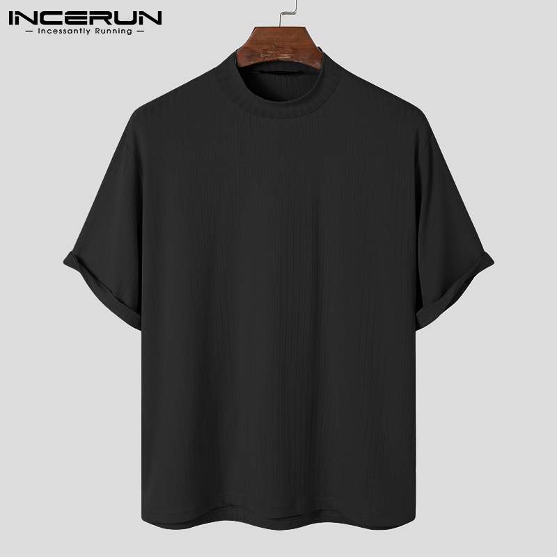 INCERUN Mens Short Sleeve Knitted T Shirts Casual Loose Fit Blouse Undershirt (Korean Style)