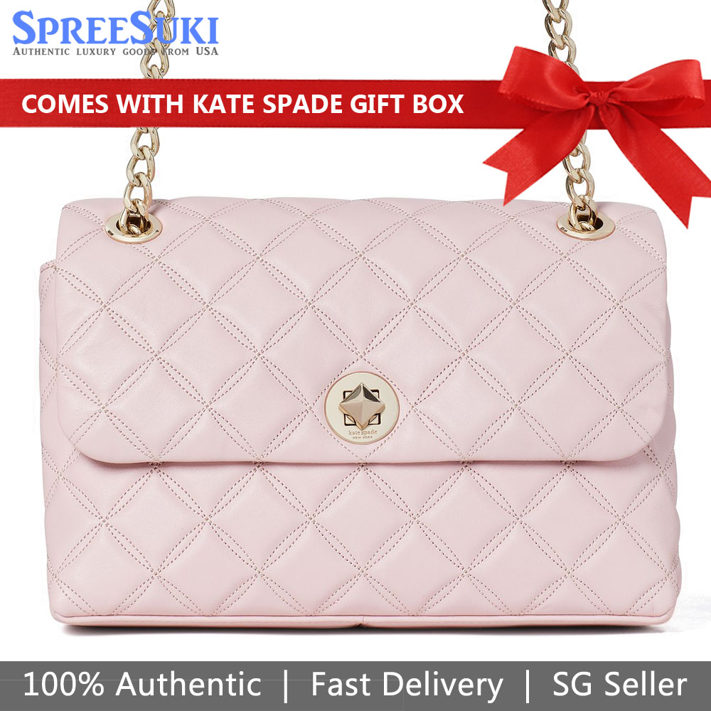Kate Spade Handbag In Gift Box Crossbody Bag Natalia Medium Flap Shoulder Bag Rose Smoke Pink # WKRU7076