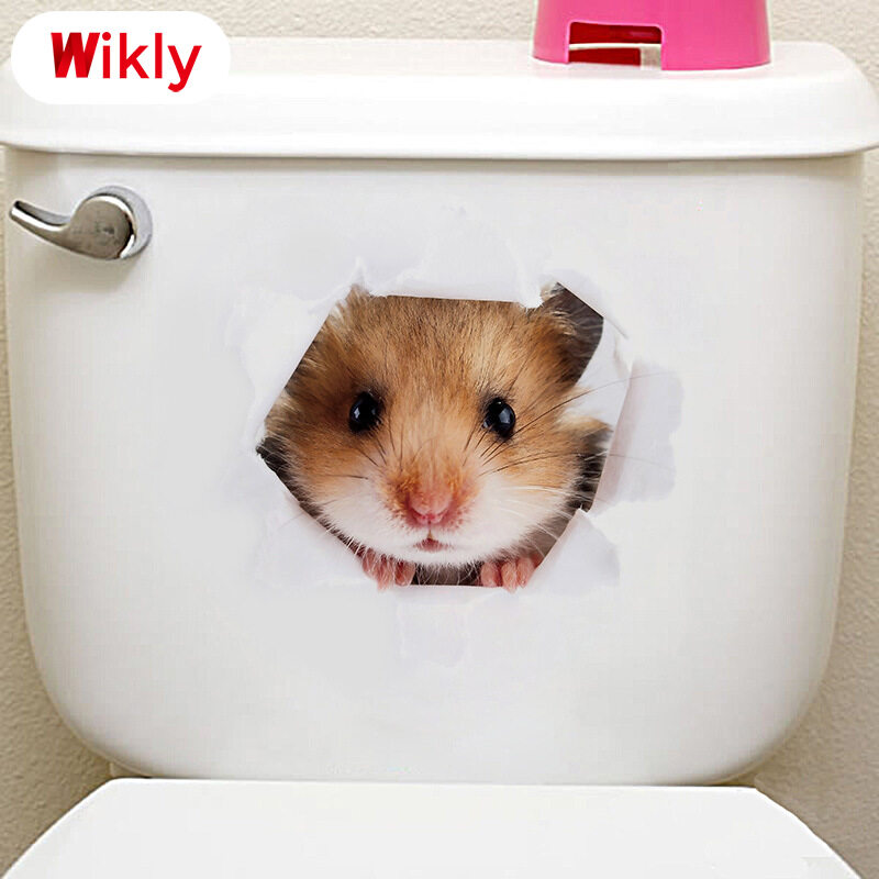 Wikly 3D Cat Dog Wall Sticker Bathroom Bedroom Animal Decals Toilet Stickers Home Decoration Art Poster