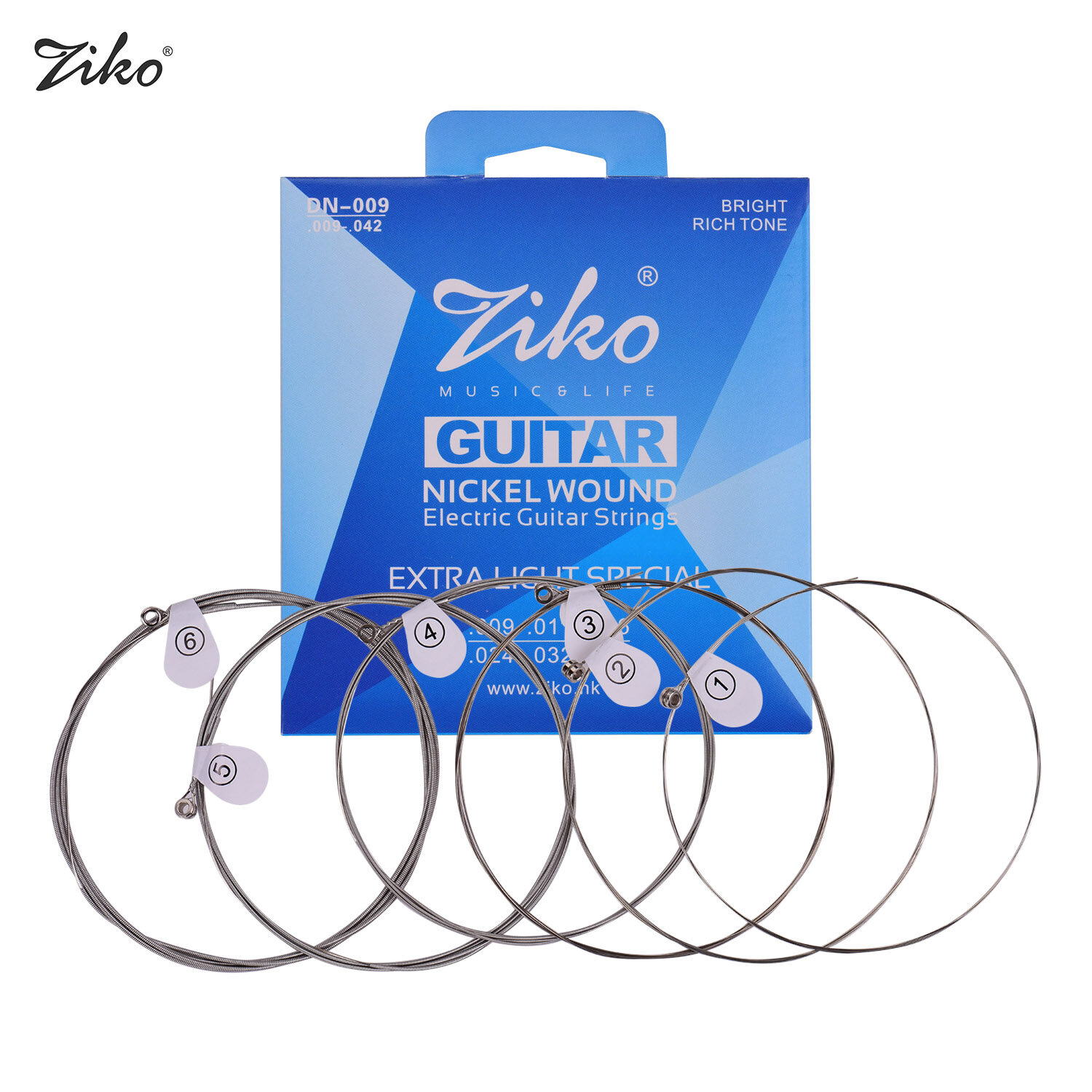 ZIKO Extra Light Guitar Strings for Electric Guitars Hexagonal Core Namo Coating Nickel Winding 6pcs Strings Set