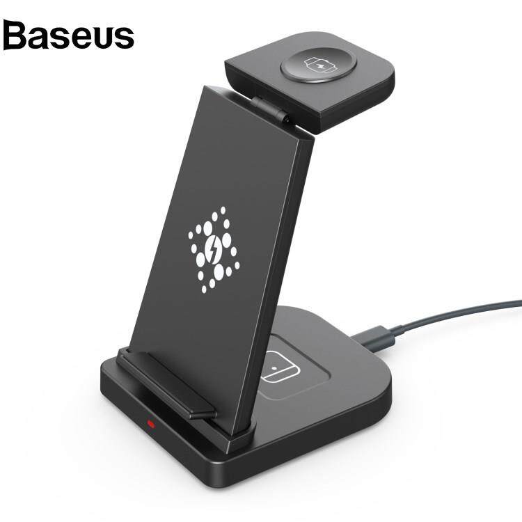 Baseus B-12D 3-in-1 Wireless Charger Desktop Qi Fast Charging Stand Dock for iPhone iWatch AirPods Pro