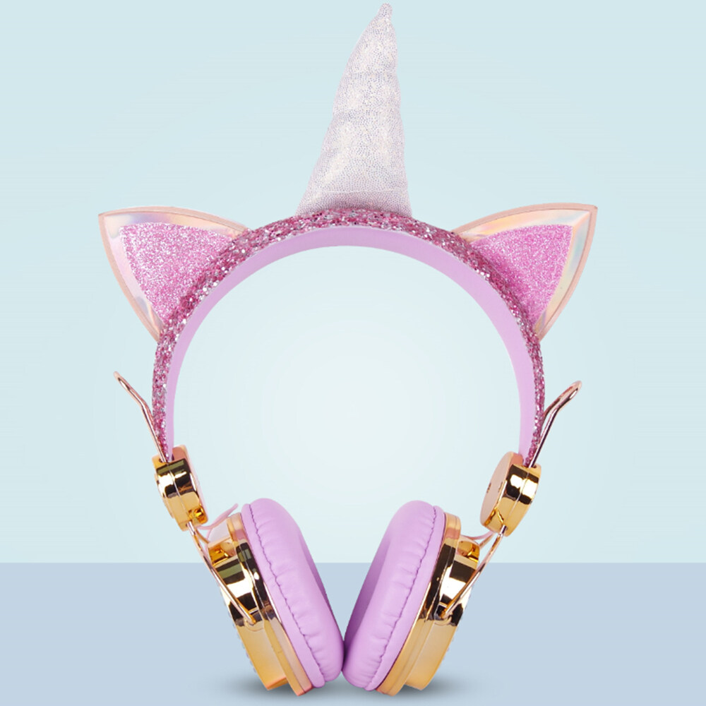EFdikou【in stock】Cute unicorn Stylish Wired Headphone Girls Daughter Favorite Music Stereo Earphone Unicorns Kids Headset Cat Ear Headphone Computer Mobile Phone Gamer Headset With Reduce Noise Microp