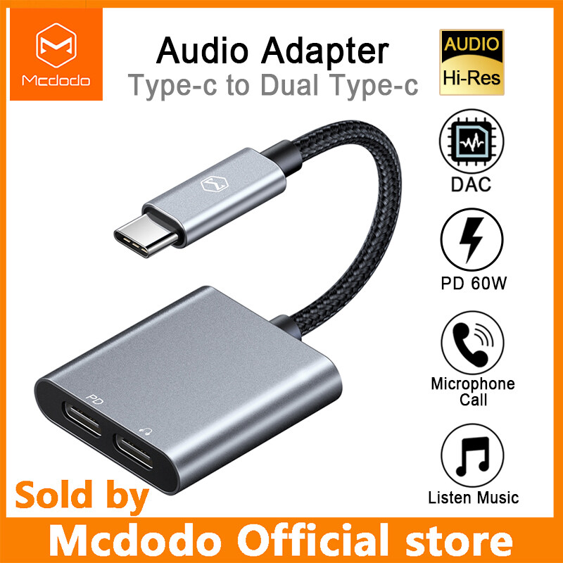 Mcdodo 60W PD USB C To Dual Type-C Headphone Digital Audio Adapter DAC HIFI Aux Cable for IPad Pro Macbook Samsung S10 Note 10 9