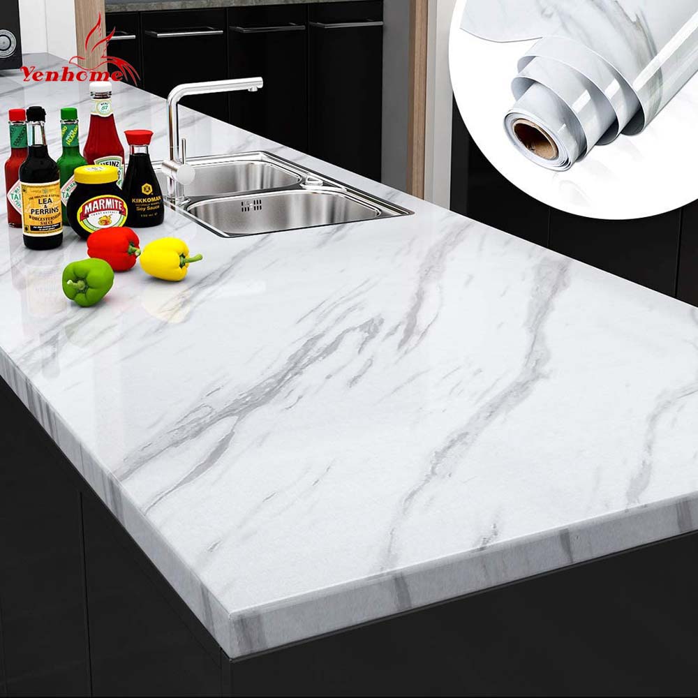 Yenhome Jazz White Marble 60*300cm Wallpaper Contact Paper for Countertops Peel and Stick Wallpaper for Furniture Renovation Kitchen Cabinets Shelf Liner Adhesive Contact Paper Waterproof Home Decorat