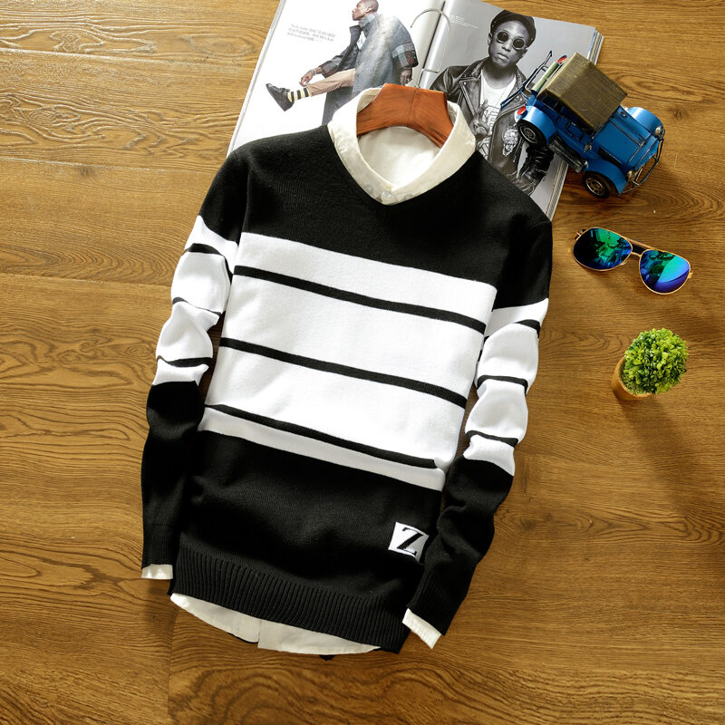 2021 Autumn New Korean-Style Men's Slim-Fit round Neck Sweater Autumn and Winter All-Match Pullover Sweater Cashmere Clothes