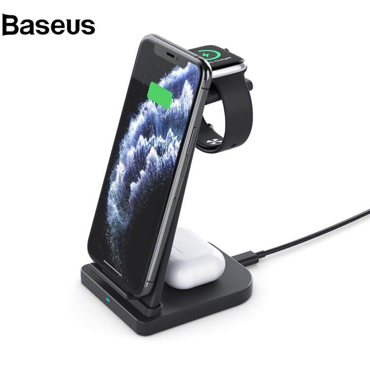 Baseus B-12 Universal Desktop Charger 3-in-1 15W Wireless Charging Folding Stand for Mobile Phone / Earphones / Smart Watch