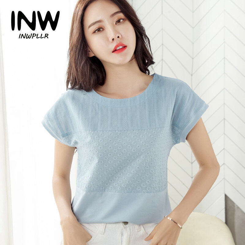 INWPLLR Women's Patchwork Tops Summer Women T-shirts T Shirt Plus Size Fashion Women Tshirts Cotton Short Sleeve Korea T-shirt