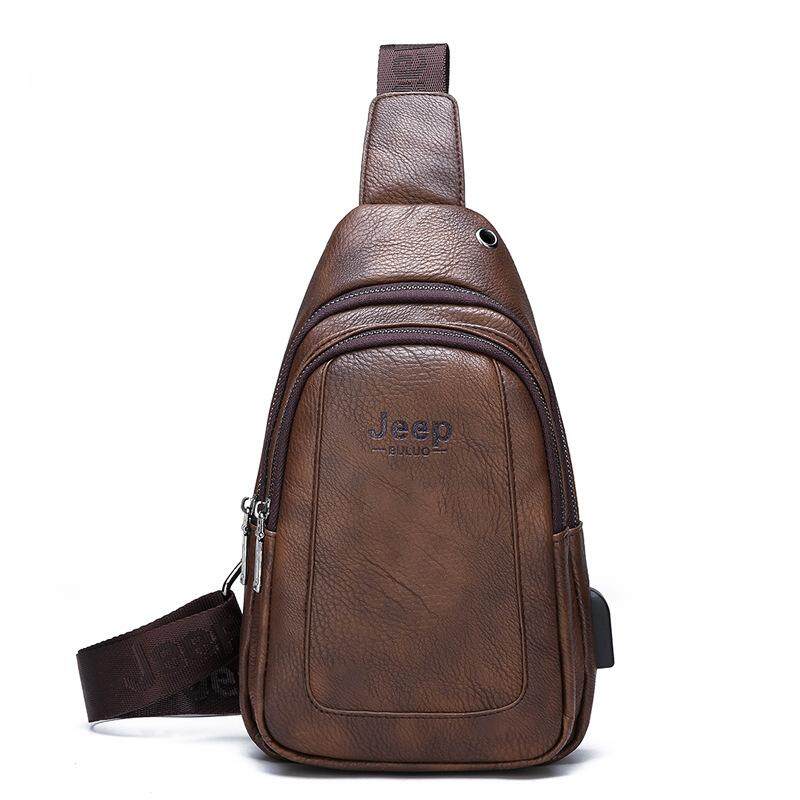 JEEP BULUO Men's Chest Sling Bag Travel Hiking Cross Body Messenger Shoulder bags Leather Bag