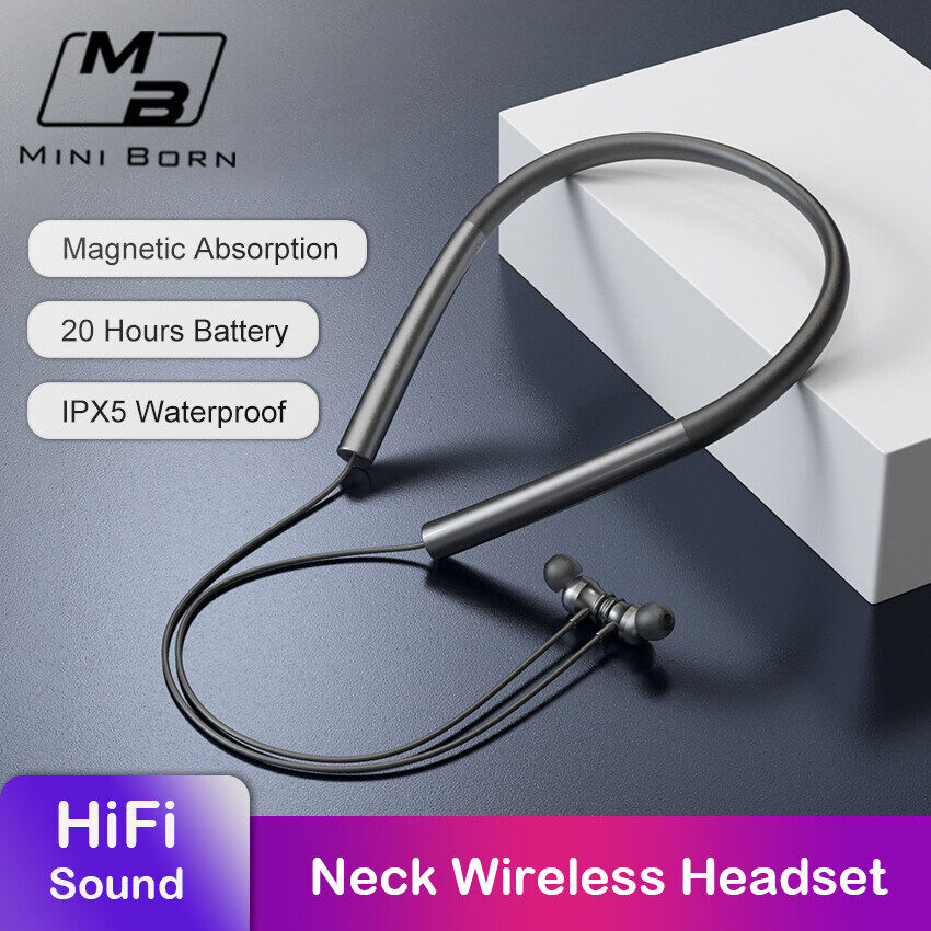 Mini Born In-Ear Headphones Wireless Earbuds Bluetooth5.0 Earphone Neckband Headphone Neck Hanging Ear Non-In-Ear Earbuds Soft Silicone IPX5 Waterproof Sport Earphone HD Stereo Headset Magnetic Headph