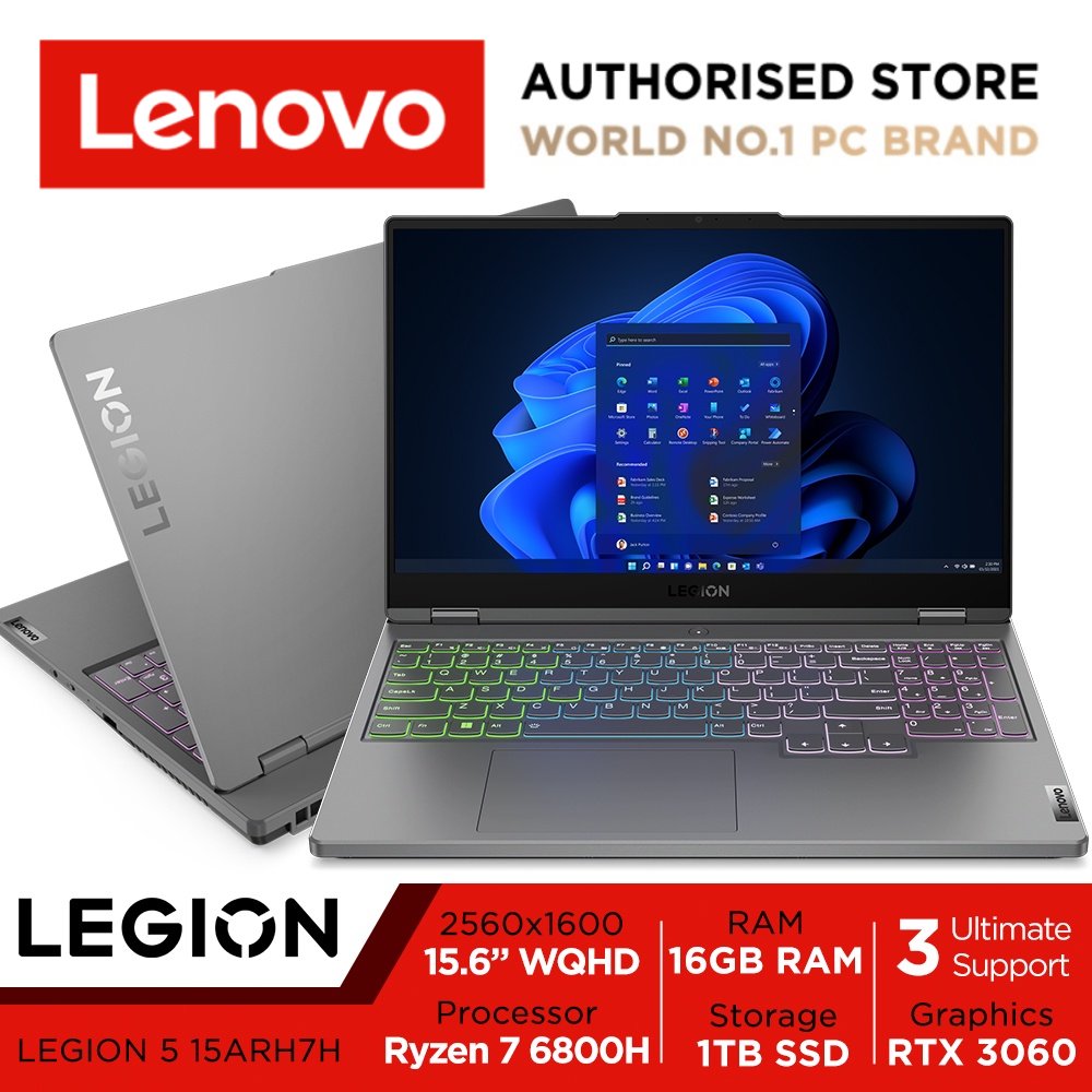 [RTX 3060] Lenovo Legion 5 15ARH7H | 82RD0002SB | 15.6" WQHD (2560x1440) | AMD Ryzen 7 6800H | RTX 3060 | 16GB RAM | 1TB SSD | Win11 home | 3Y Legion Ultimate Support