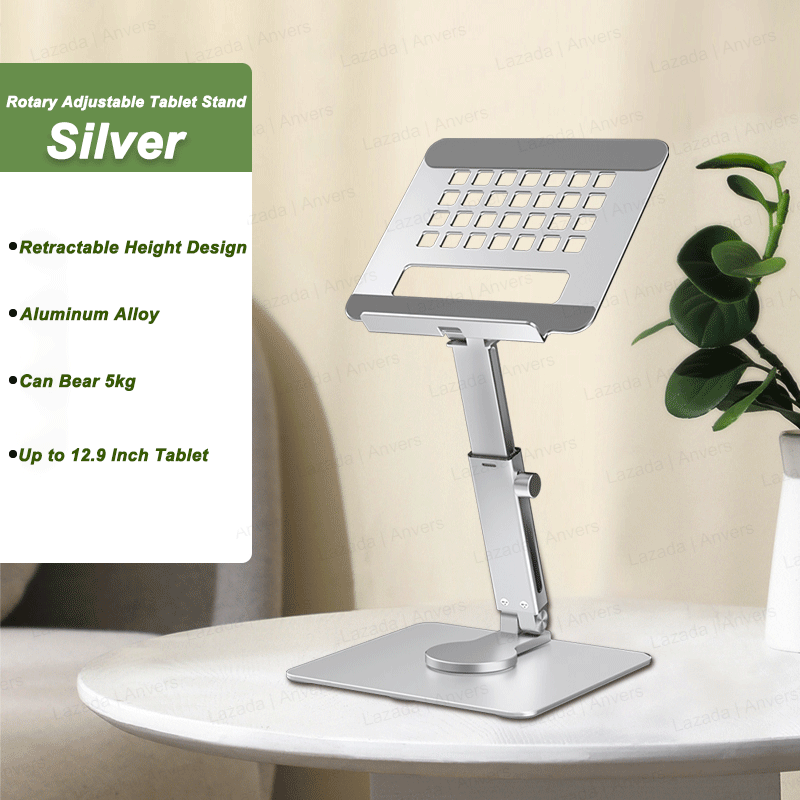 Anvers Adjustable Tablet Stand Holder, 360°Rotating Tablet Mount, Foldable Stand for Ipad,Heavy Duty Aluminum Desktop Stand for All Phone/Tablet 0-12.9 inch