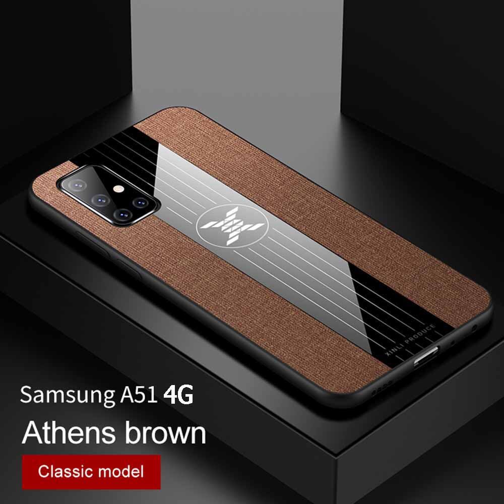 LEEWINDA For Samsung Galaxy A51 4G Phone Case,Three Fights Cloth Pattern Armor Soft Edges Shockproof Back Cover