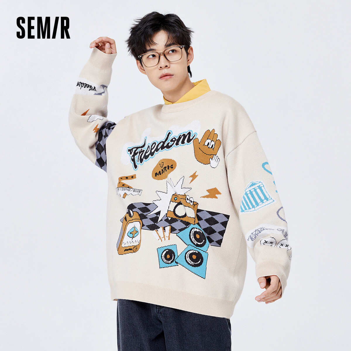 Semir Sweater Men 2022 Winter New Knitted Sweater Drop Shoulder Oversize Personality Trend Retro American Top