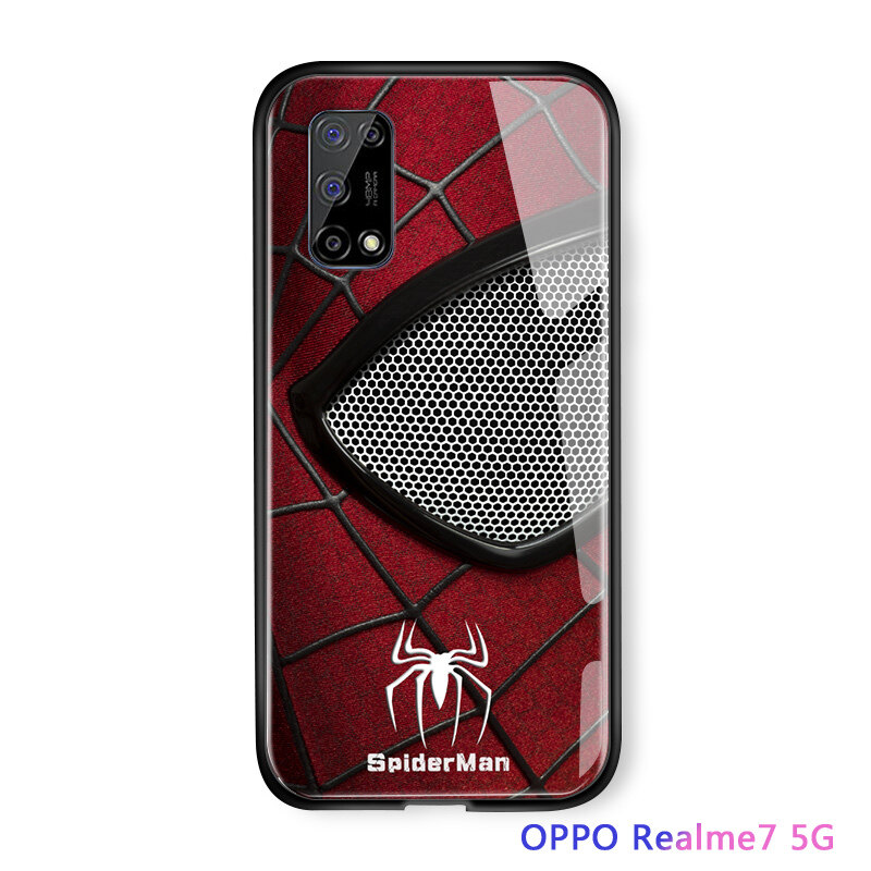 Hontinga Casing Case For Realme 7 5G Case Marvel Phone Case For boys The Superhero For man Case Captain America Ironman Spiderman Tempered Glass Back Casing Cover Hard Case