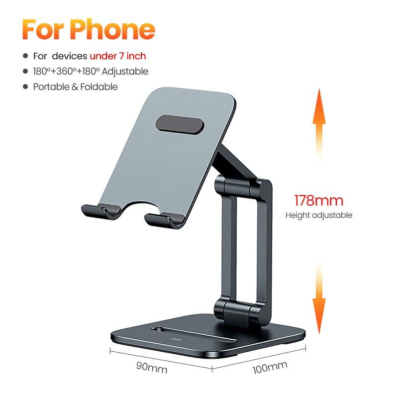 Baseus Desk Mobile Phone Stand Holder Foldable Metal Tablet Holder For iPhone 13 12 Samsung Huawei Xiaomi iPad Pro Air Universal Aluminum alloy Cell Phone Holder Stand Mount