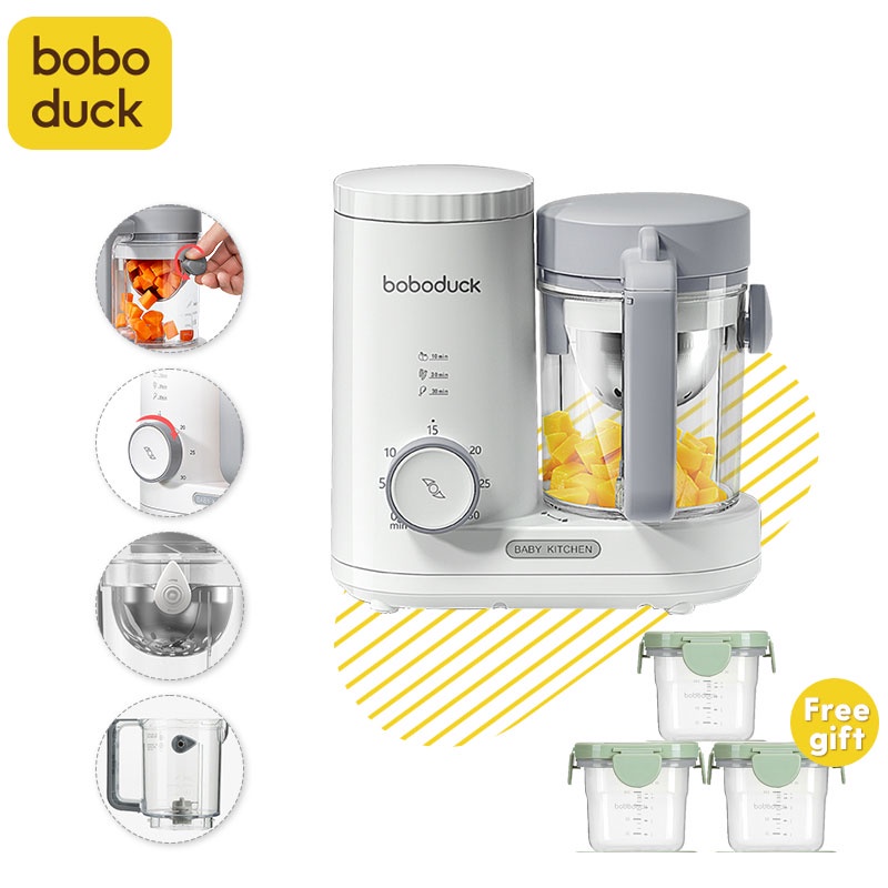 Boboduck Baby Food Processor Babycook Blender Heater Mixer Steamer 4 in 1 Puree Food Maker BPA Free 200mL F9005