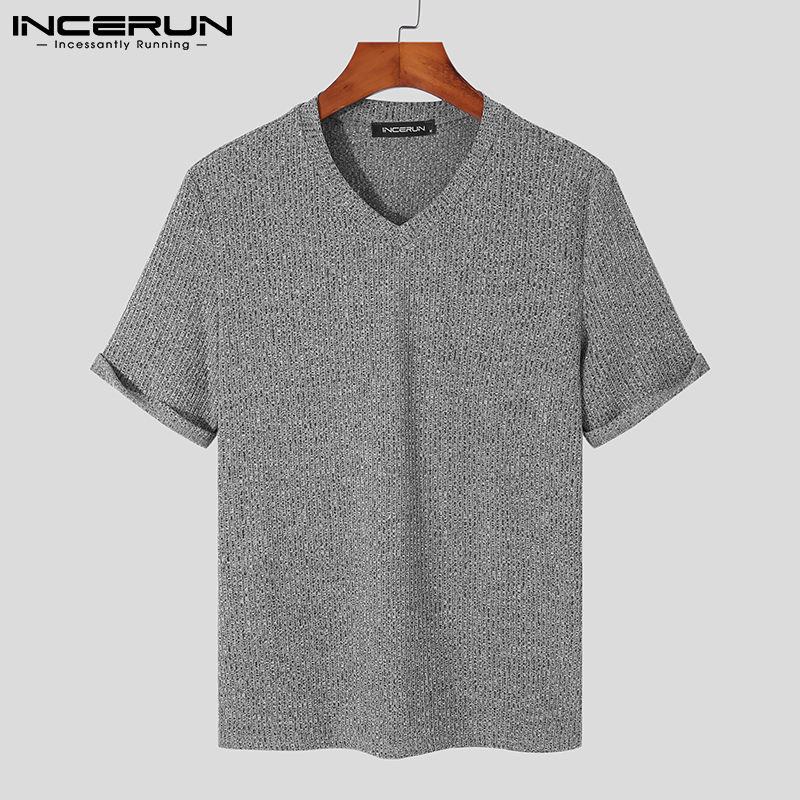 INCERUN Mens Muscle Fit Blouse Short Sleeve V-Neck Tops Gym Sport T Shirt Shirts (Casual Wear) #2