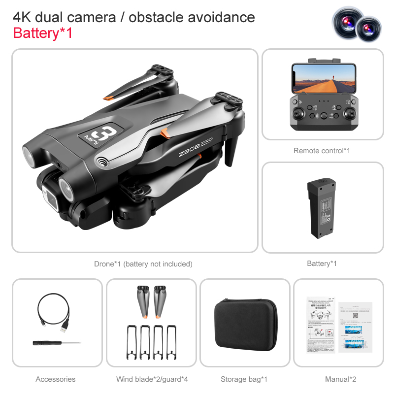 Tongjia Z908 DJI drone with camera remote control four-axis drone, with 4k HD camera, suitable for beginners, WiFi FPV real-time video, high-altitude hovering, optical flow fixed height, one-key take-