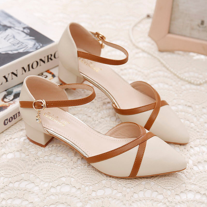 Women's Korean Style All-match Baotou Thick Heel Pointed Sandals