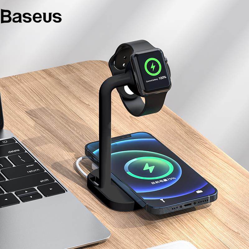 Baseus 2 in 1 Magnetic Wireless Charger Desktop Wireless Fast Charging Base Stand Dock Station for Apple Watch/iPhone