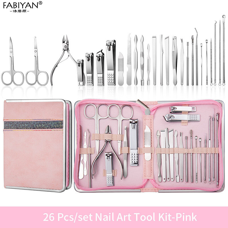 26Pcs Set Stainless Steel Nail Clippers Manicure Pedicure Nail Personal Care Salon Cuticle Nipper Clipper Cleaning Tools Nail Art Tools Kits