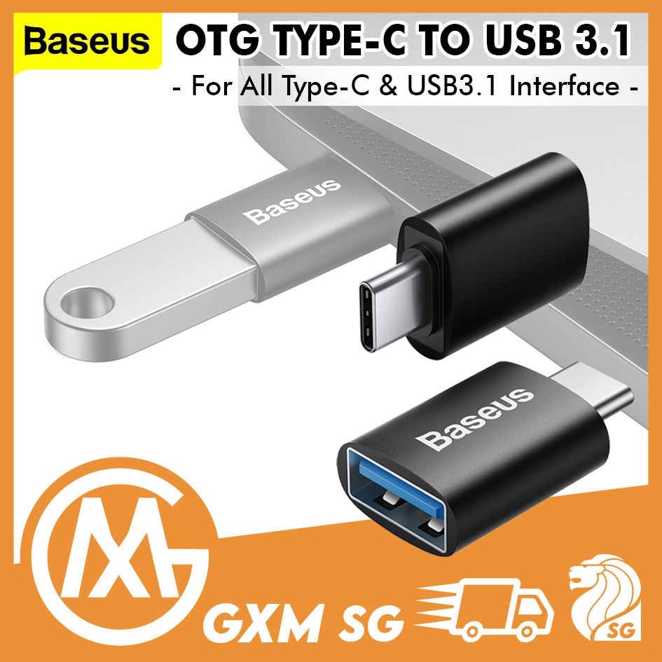 BASEUS OTG Adaptor USB to USB C Type-C to USB 3.1 Black Ingenuity Series Converter  Smartphone Phone Laptop Mouse Keyboard Harddrive Tablets