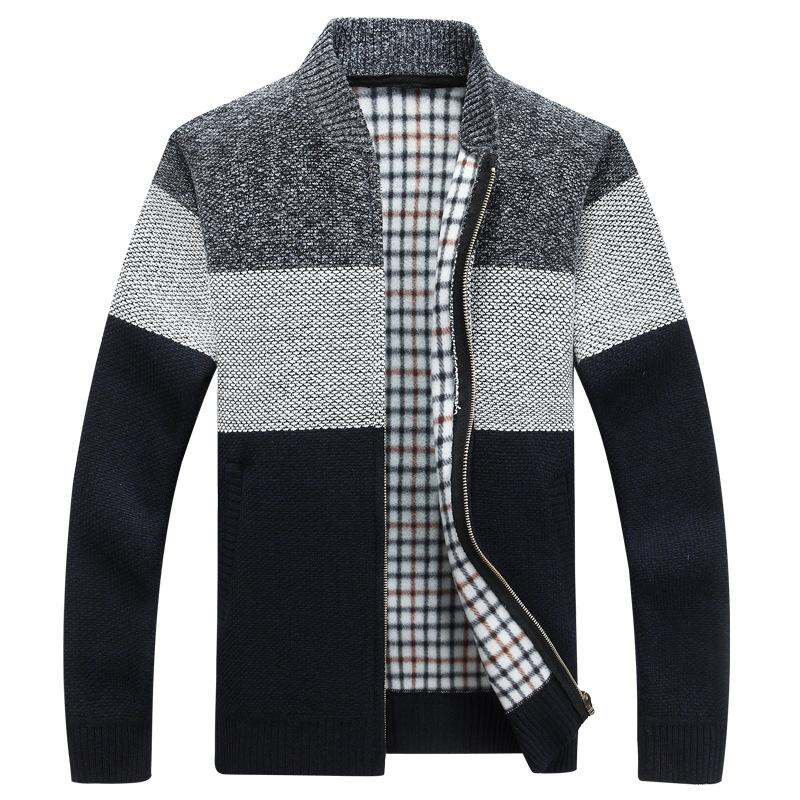 Autumn and Winter Men's Casual Fleece-Lined Thickened Cardigan Sweater Stand Collar Youth Turtleneck Sweater Men's Sweater Coat Men's