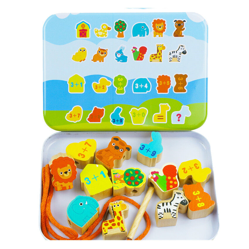 Moulty Wooden Lacing Beads for Toddlers, Fine Motor Montessori Toys for Toddlers 2 3 4 Years Old, Wooden Toys Animals Fruits Vegetables for Kids,Preschool Educational Activities Gift for Boys Girls