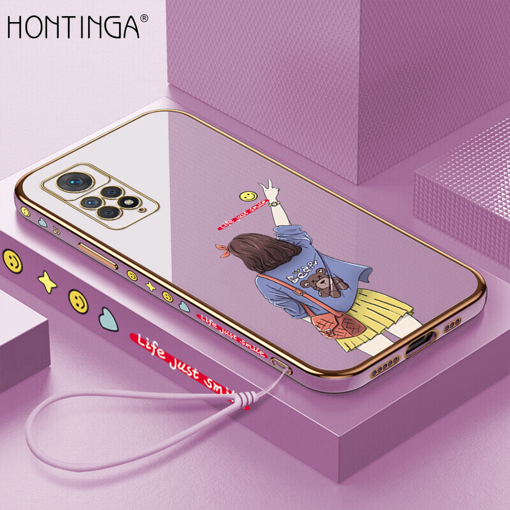 Hontinga Casing Case For Xiaomi Redmi Note 11 Pro 4G 5G Case Fashion Cute Lovely Girl Luxury Chrome Plated Soft TPU Square Phone Case Full Cover Camera Protection Anti Gores Rubber Cases For Girls