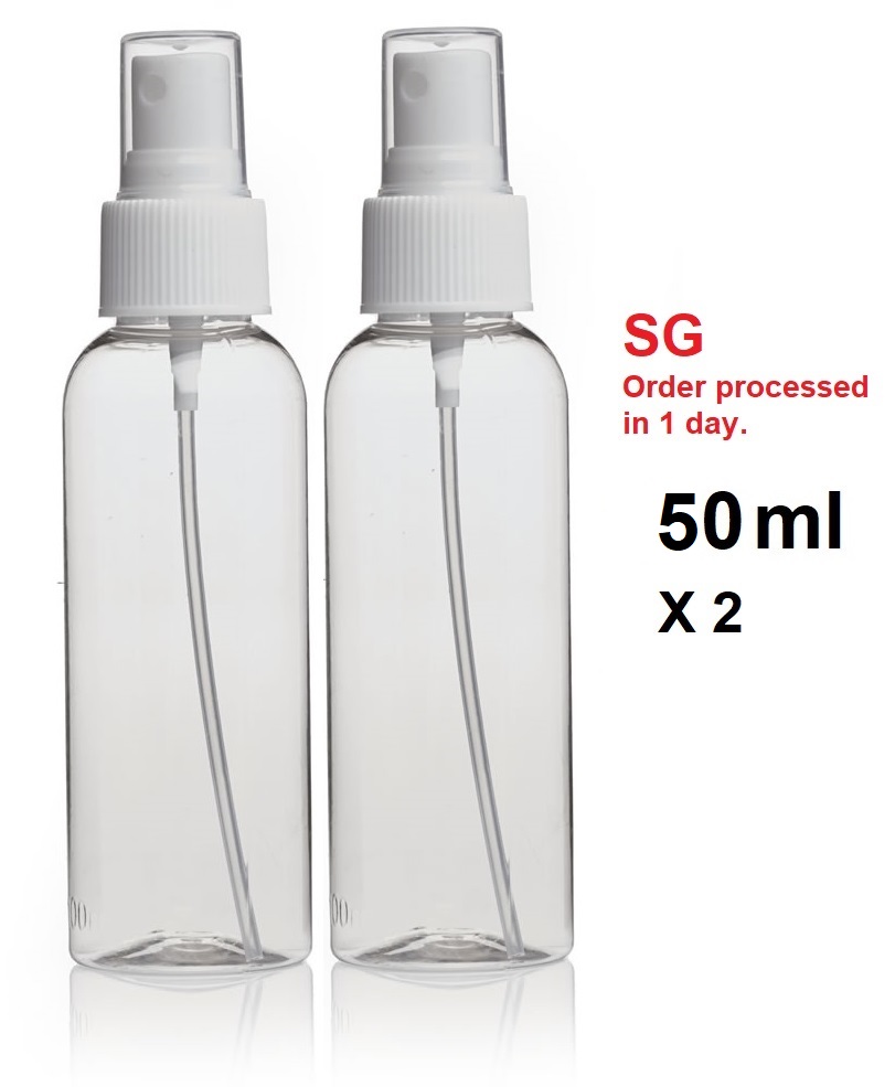 Clear Plastic Fine Mist Spray Bottle Travel Size 50 ml x 2