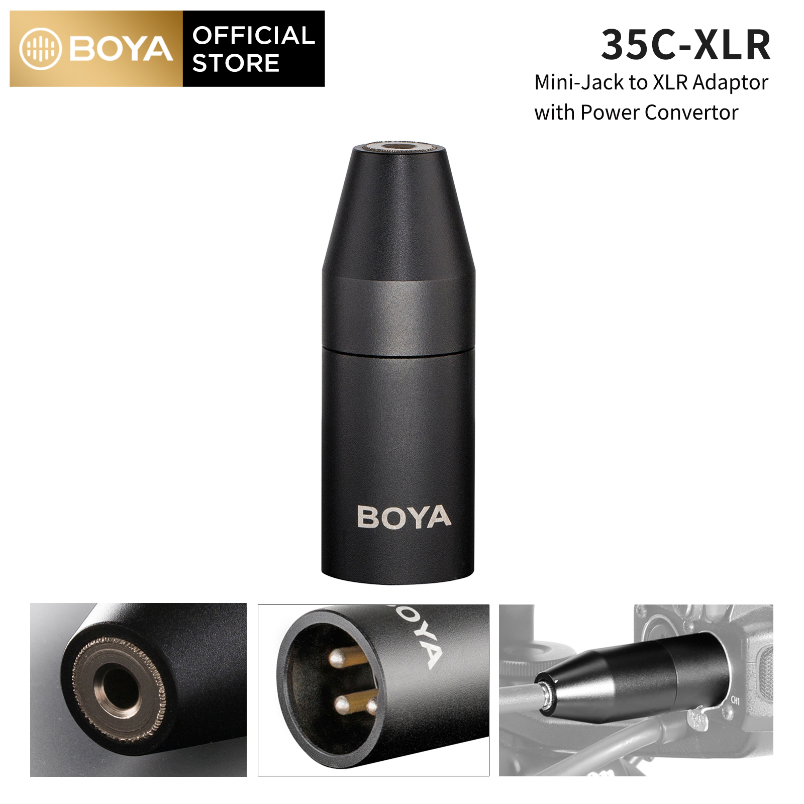 BOYA 35C-XLR 3.5mm (TRS) Mini-Jack Female Microphone Adapter to 3-pin XLR Male Connector