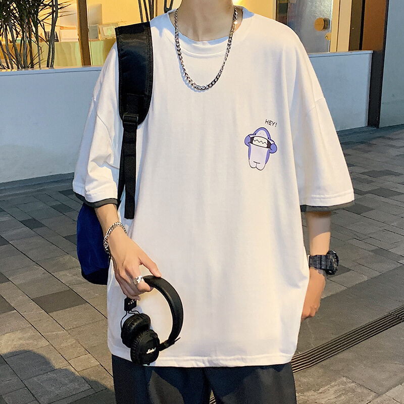 [S-3XL] t shirt Men Cotton Oversize Korean Style Print Plus Size Fashion Tops Loose Casual Basic t-shirt