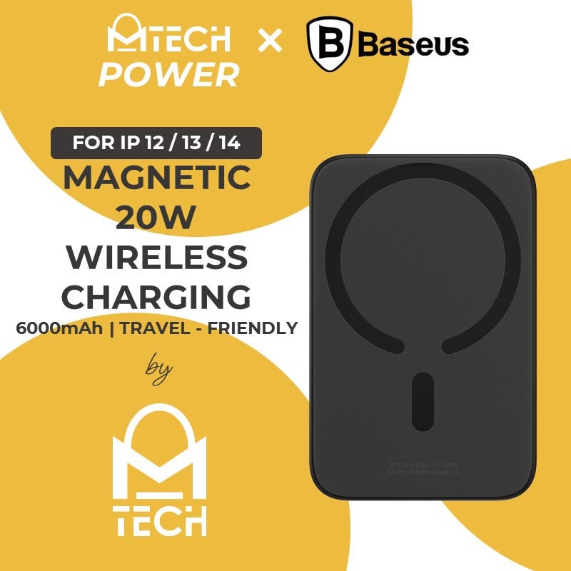 [MTech Power] BASEUS Magnetic Safe Wireless Charging Fast Charge Powerbank Compatible with Magsafe Power Bank 6000mAh 10000mAh 5000mAh Portable Charger Charging