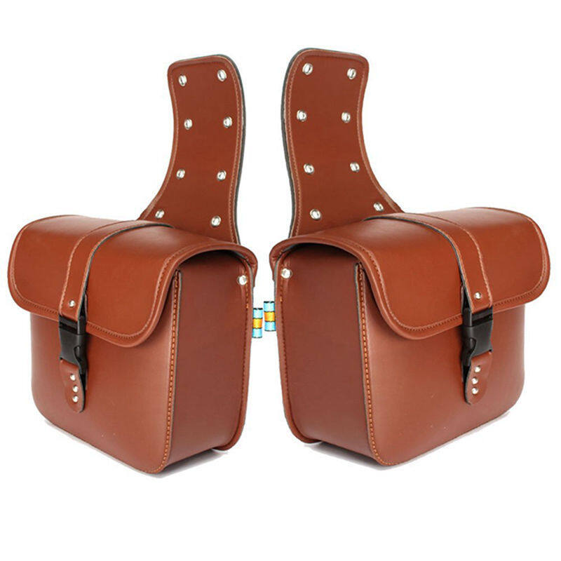 【25 x 12 x 24cm】(2pcs) Leather Motorcycle Saddle Bag Waterproof PU Leather Side Bag Luggage Tool Storage Pouch For Harley Sportster Softail Honda Suzuki Yamaha Cruiser