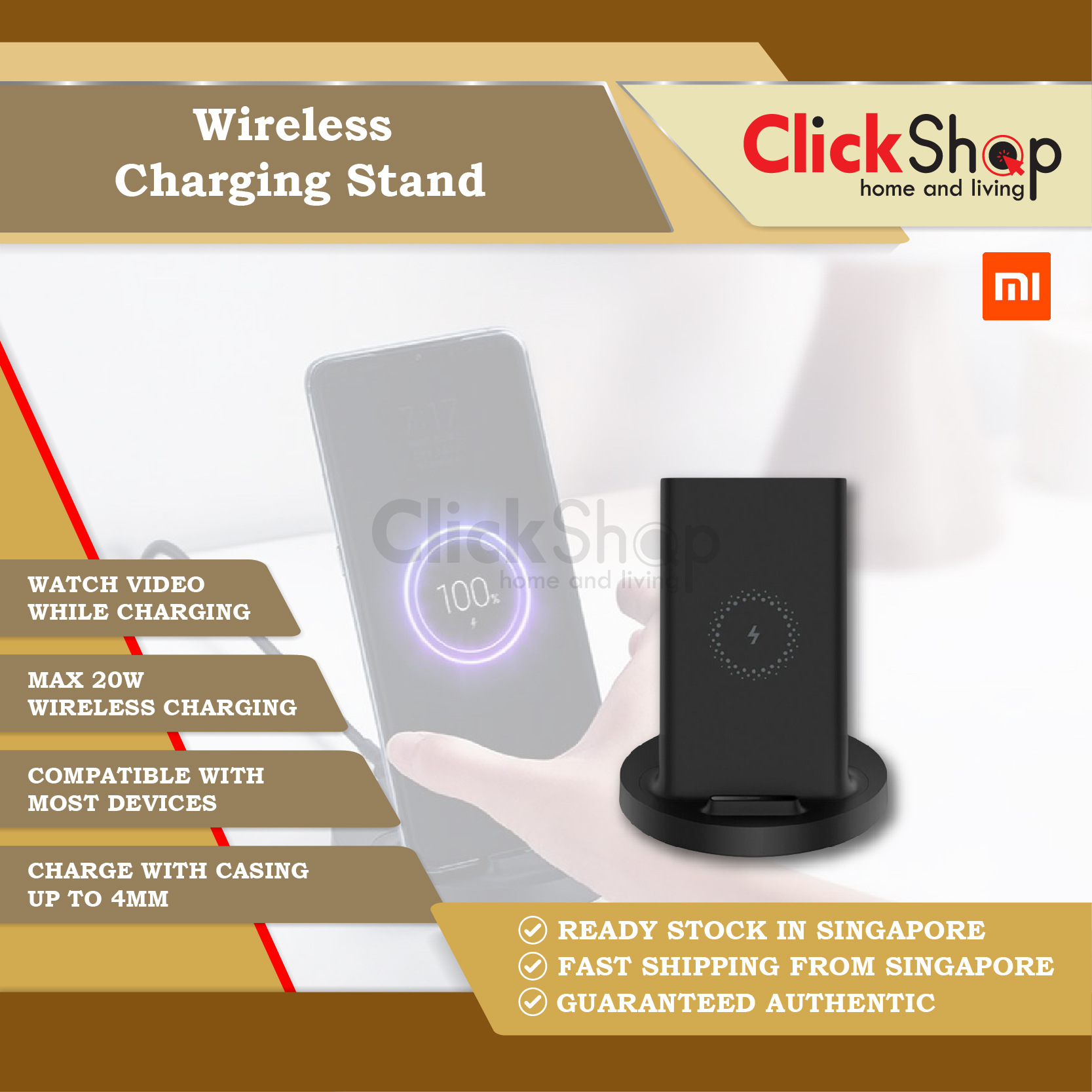 Xiaomi Mi 20W Vertical Wireless Charging Stand Quick Charge Type-C with Safe Stand Horizontal