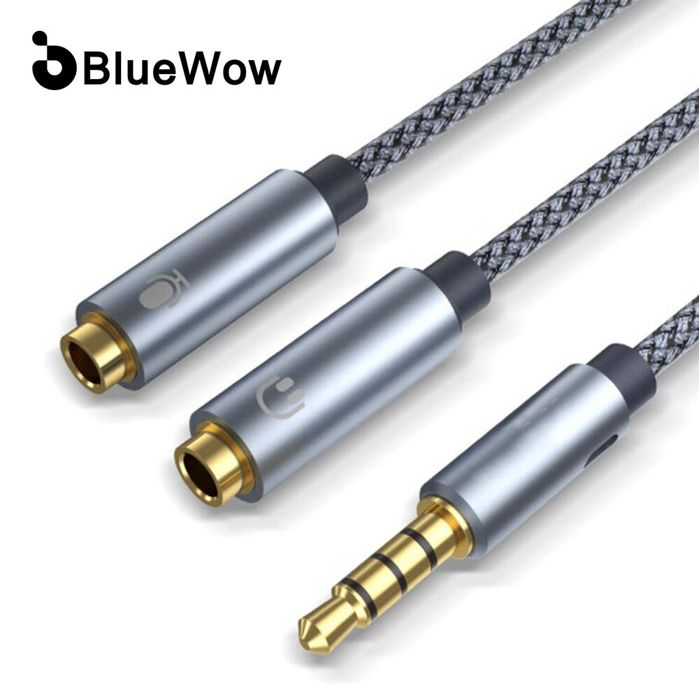 BlueWow HY191 3.5mm Audio Headset Splitter Headphone Mic Y Adapter Cable Male to Separate Stereo Aux Female Jack &amp; Microphone Female Jack Compatible for PS4 Xbox Laptop Phone PC Gaming Headset