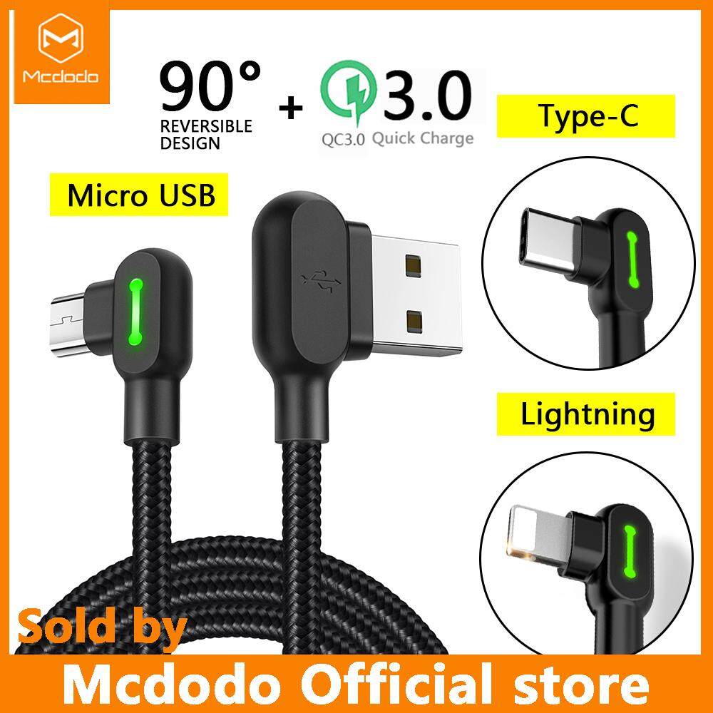 MCDODO USB Data For iPhone For Type C  For Micro USB 90º Fast Charging usb c cable Data Cord Android Charger usb-c 2.4A Apple Huawei Xiaomi Samsung OPPO