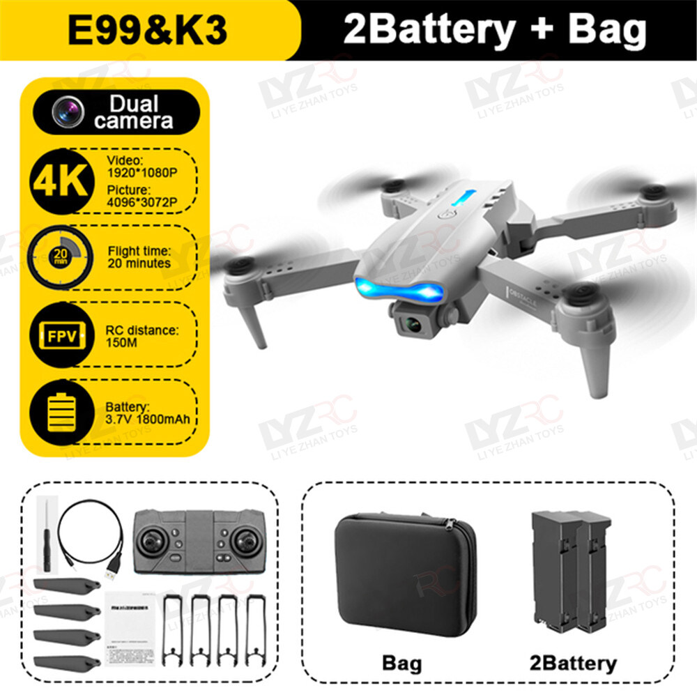 LYZRC New E99 K3 RC Mini Avoid Obstacles Drone 4K Dual Camera WIFI FPV Aerial Photography Helicopter Foldable Quadcopter Drone Toys Gift