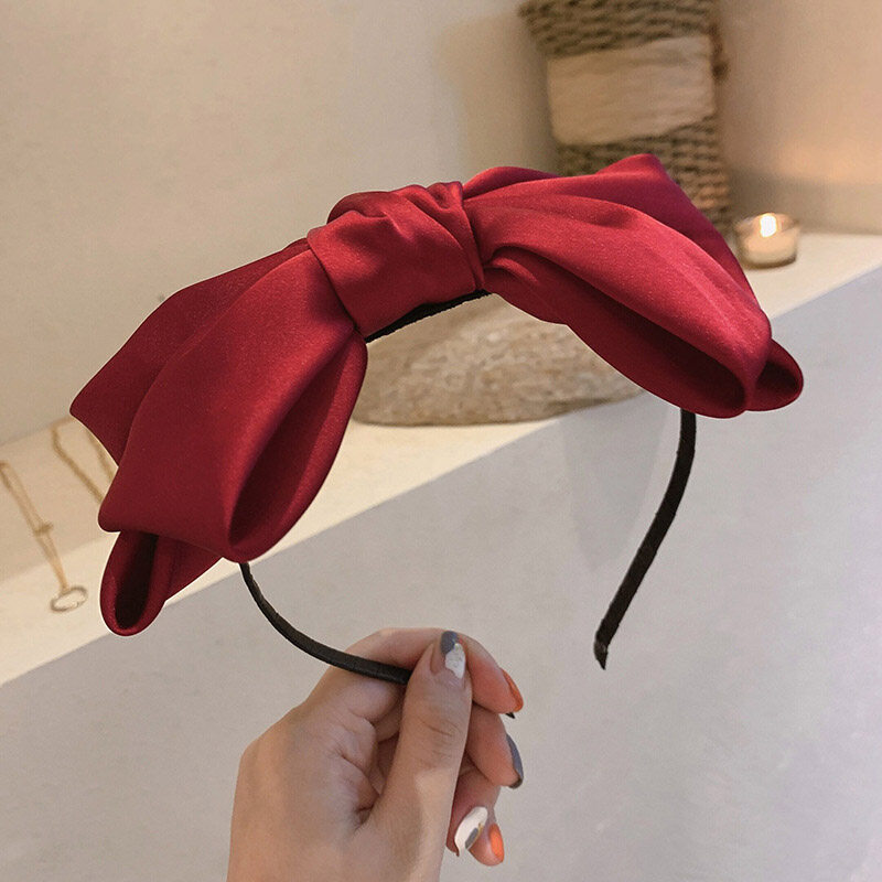 Sweet Big Bowknot Headband for Women Girls Retro Simple Thin Hair Band Black Red Hair Hoops Elegant Ladies Hair Accessories