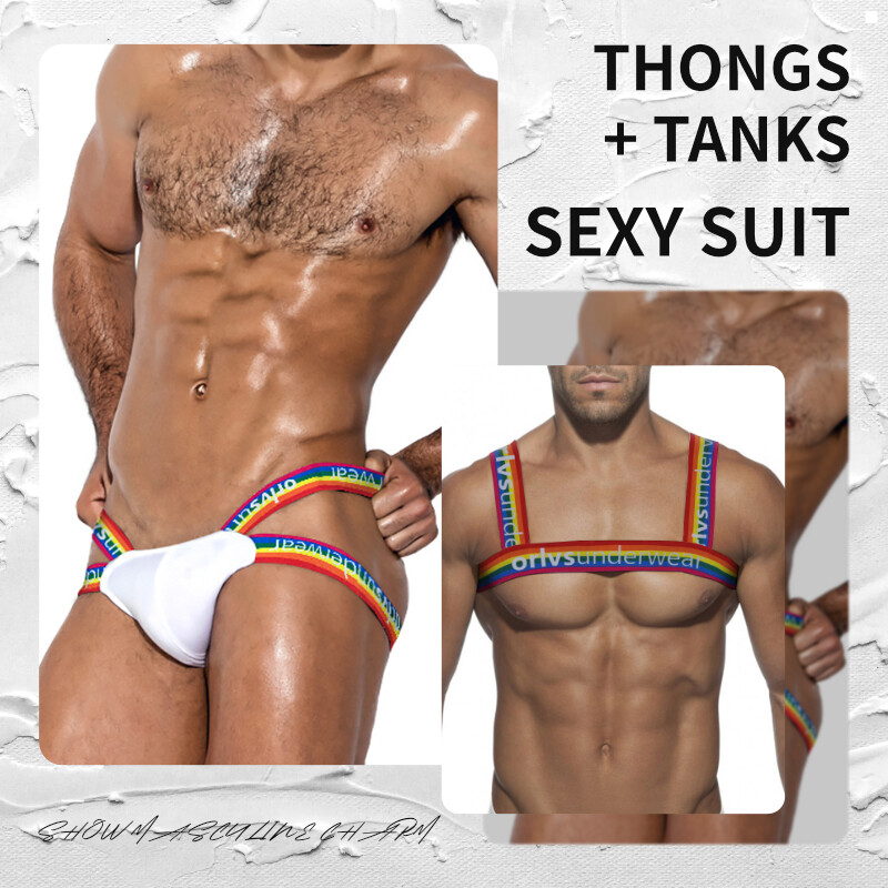 CMENIN Hot Sale Cotton Hip Raise Sexy Men Underwear Jockstrap Panties Stringi Men's Thong And Tank Top Set Man Underpants For Men BSTT16-20