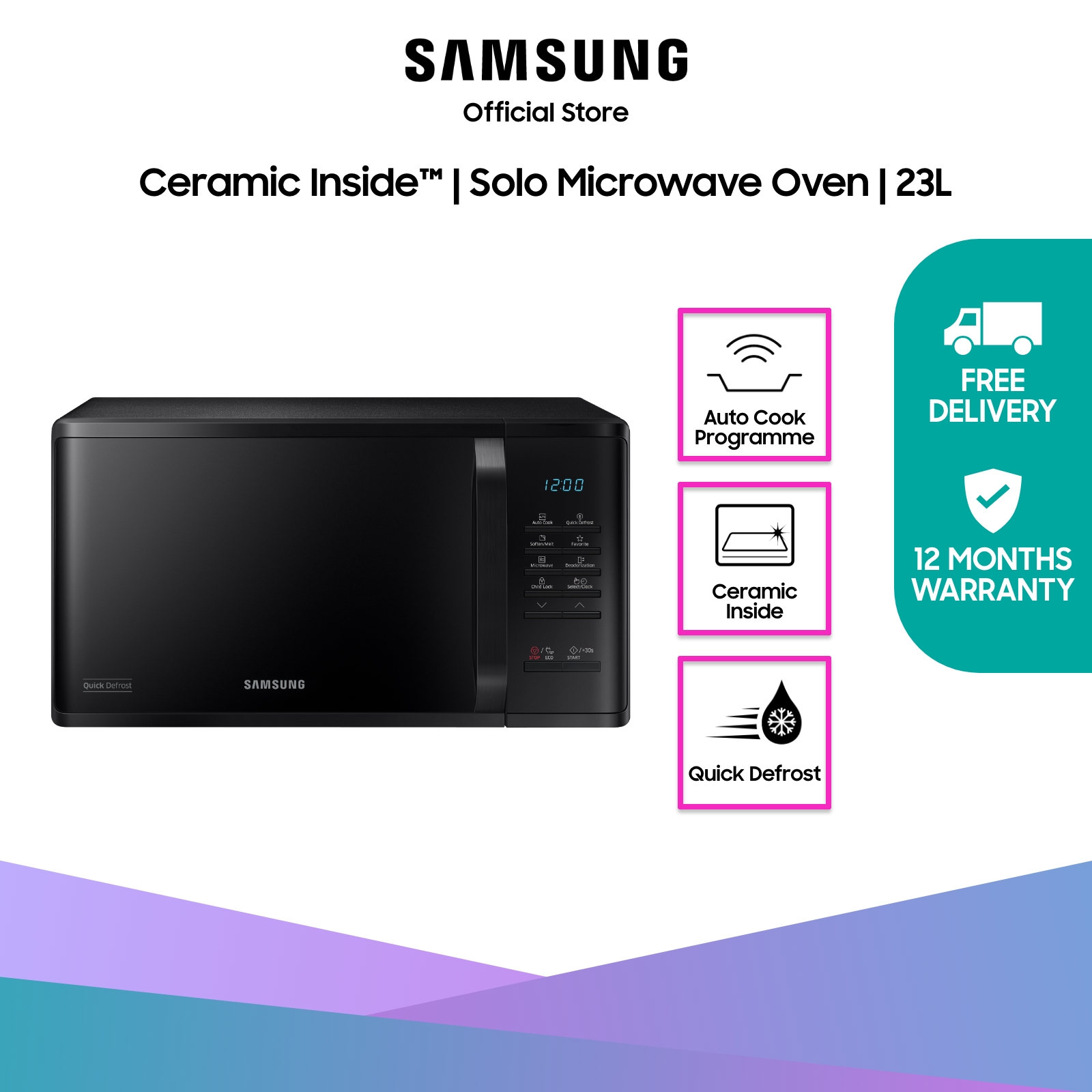 [Bulky] SAMSUNG MS23K3513AK/SP, Solo Microwave Oven, 23L