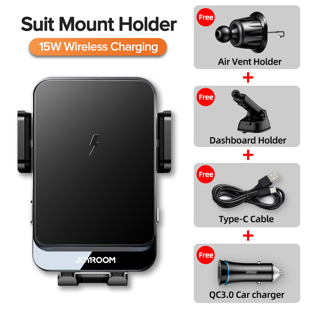Joyroom 15W Wireless Car Charger Stand For IPhone 13 12 Pro Max Auto Clamping Alignment QC3.0 Fast Charger For Samsung Huawei Car Mount Windshield Air Vent Smart Sensor Automatic Clamp For Samsung S10