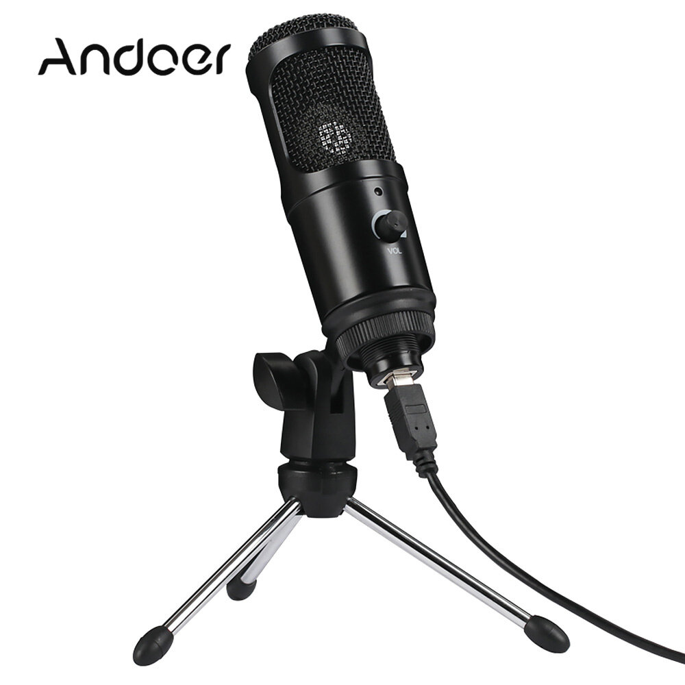 USB Home Vocal Recording Microphones Desktop Mini Metal Tripod Stand for for Laptop PC Tab-let Recording Online Chatting Singing Podcast