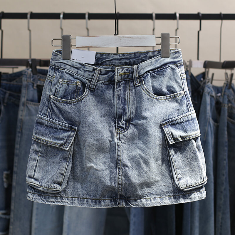 Denim Skirt Women's High Waist 2022 Summer New Korean Style Anti-Walking Everbright Pocket A Word Skirt Sheath Skirt