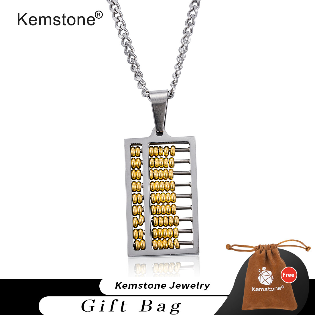 Kemstone Fashion Titanium Steel Abacus Creative Design Pendant Necklace for Women Men Jewelry Gifts