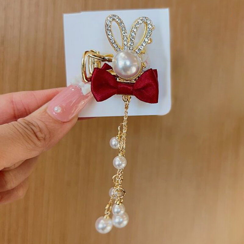 MJartoria Women Tassel Hairpin Clips for Girls Red Rabbit Hair Clip Headdress Elegant Women Kids Hair Accessories